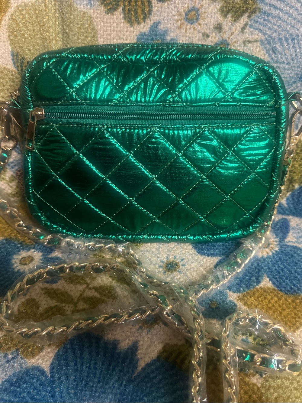 Quilted Metallic Green Crossbody Purse - Women